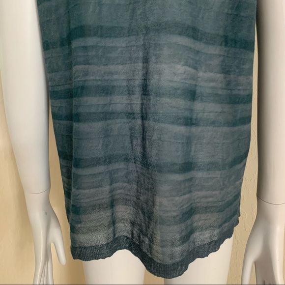 INHABIT Sheer Tonal Striped Scoop Neck Tee Lagoon Blue Size Small - Picture 7 of 16
